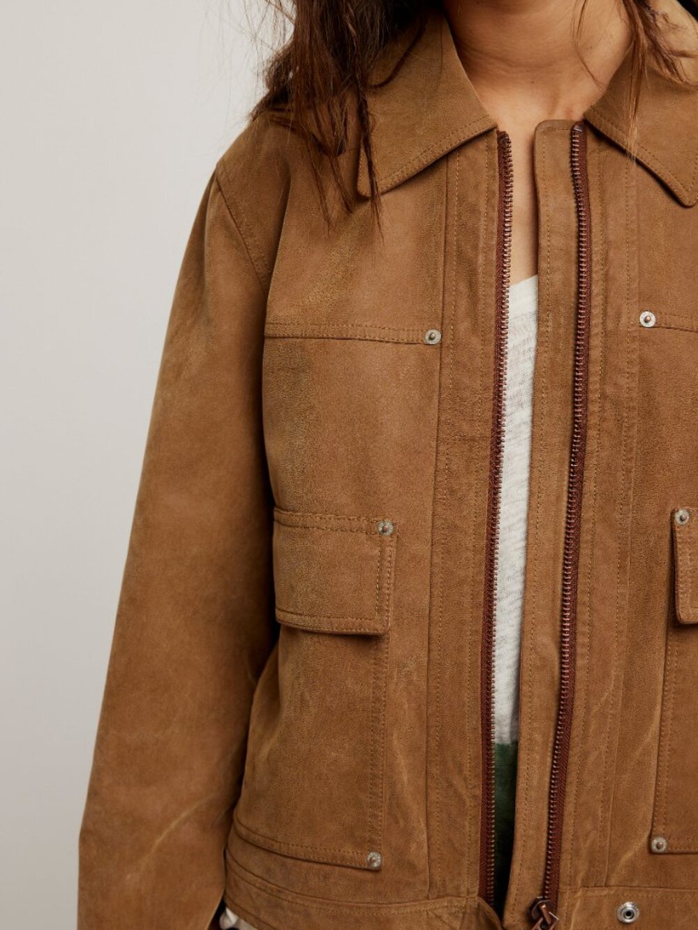 Free People Suede Leather Jacket in Camel Brown - Picture 4 of 11